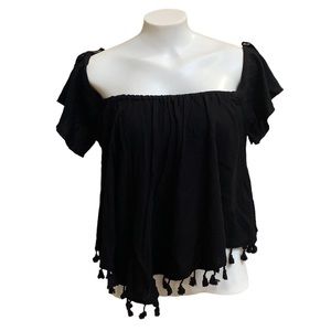 🎉 KHUSH Black Bandana Fringe Top, size XS